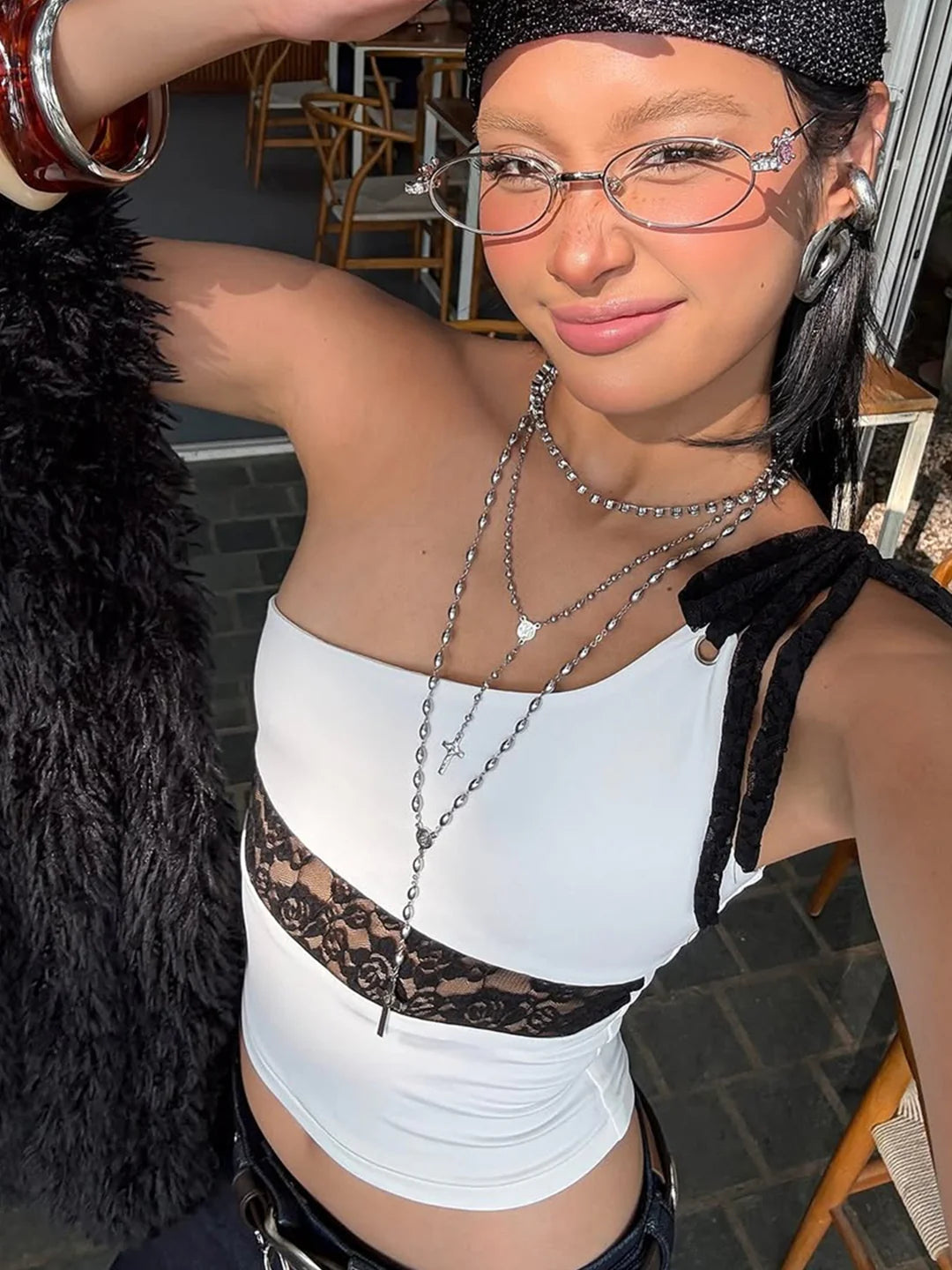 Yaneth One-Shoulder Lace Camisole