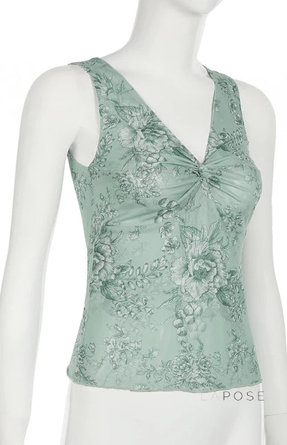 Yehudis Twisted Floral Mesh Top