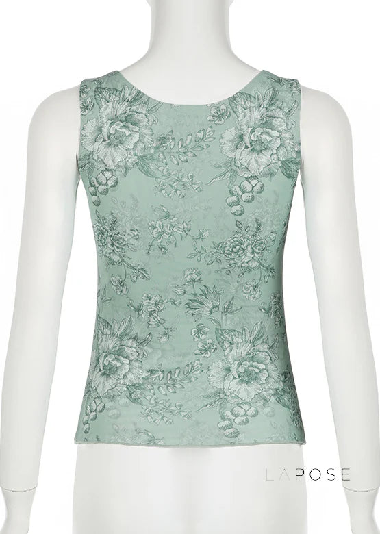 Yehudis Twisted Floral Mesh Top