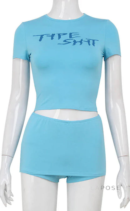 Zahraa Sporty Letter Short Set