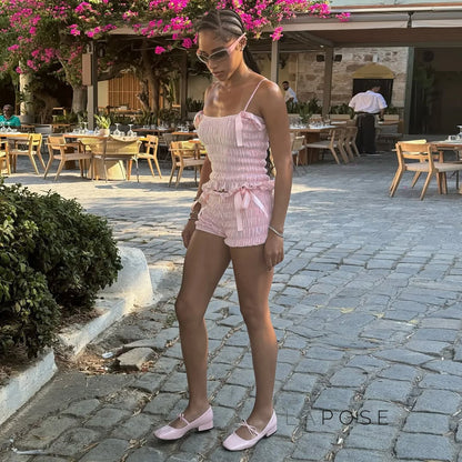 Zaire Bow Pleated Short Set
