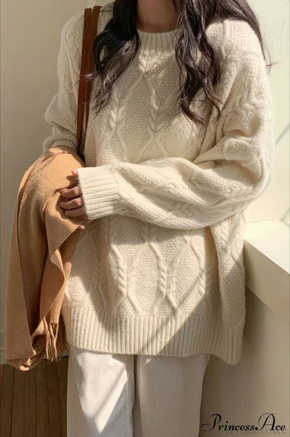Lazy Style Candy-Colored Cable-Knit Sweater