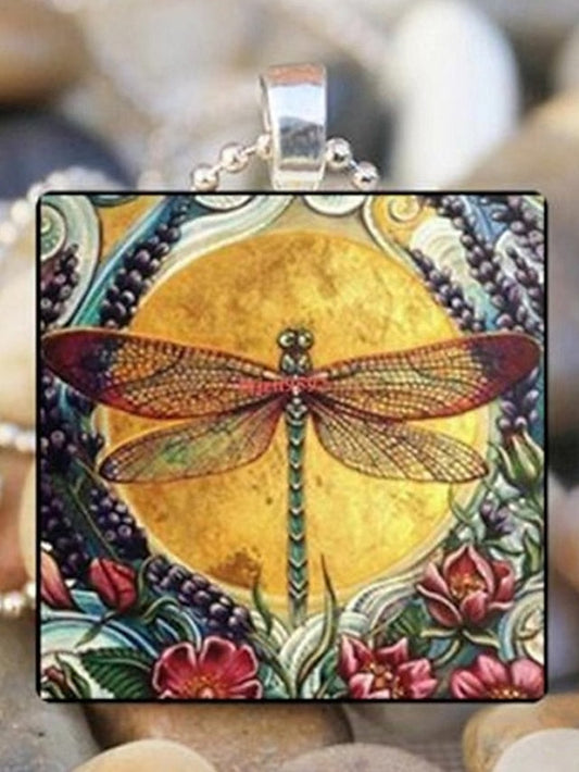 necklace Vintage Street Style & Glass Insect Pendant Necklace for Women / Dragonfly / Blue / Green / Yellow for Women