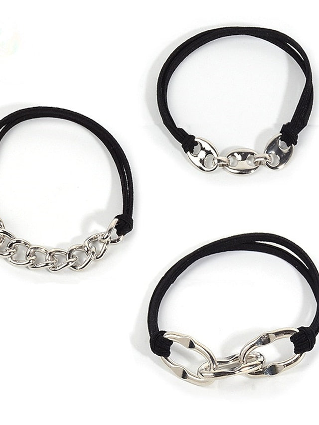 3pcs Hair Ties Scrunchie For Street Daily Holiday Classic Rubber Alloy Black khaki for Women