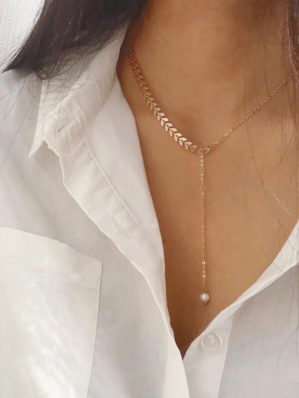 Leaf Detail Lariat Necklace 1pc for Women