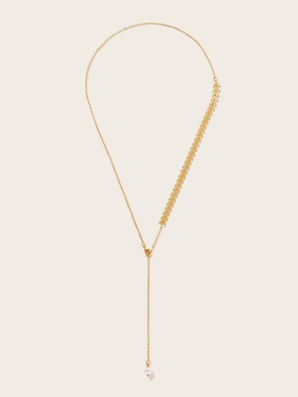Leaf Detail Lariat Necklace 1pc for Women