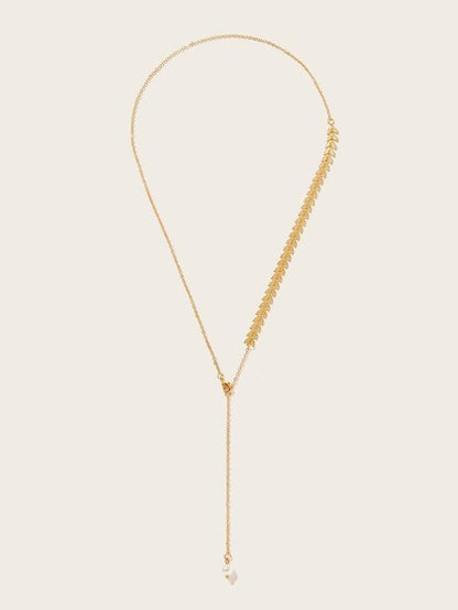 Leaf Detail Lariat Necklace 1pc for Women