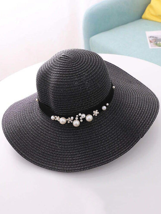1pcs Lady Round Top Raffia Wide Brim Straw Hats Summer Sun Hats for Women With Leisure Beach Hats for Women