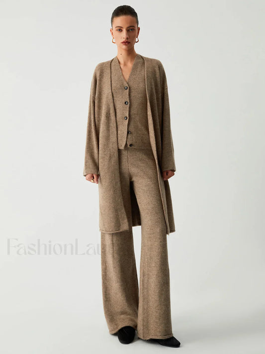 Leisure Long Cardigan Trendy Three Piece Pants Set