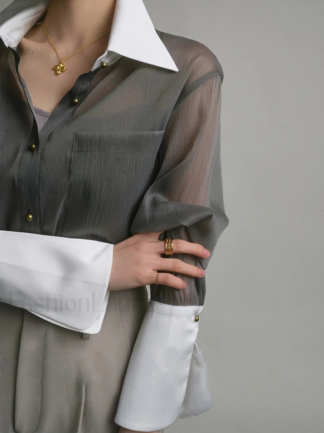 Leisure See Through Trendy Shirt With Cami Top