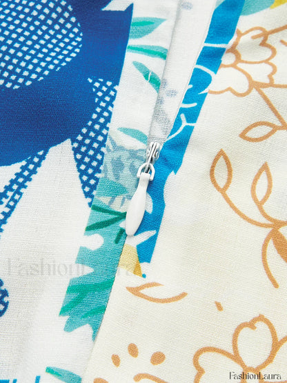 Lemonade Print Lace Trim Long Dress