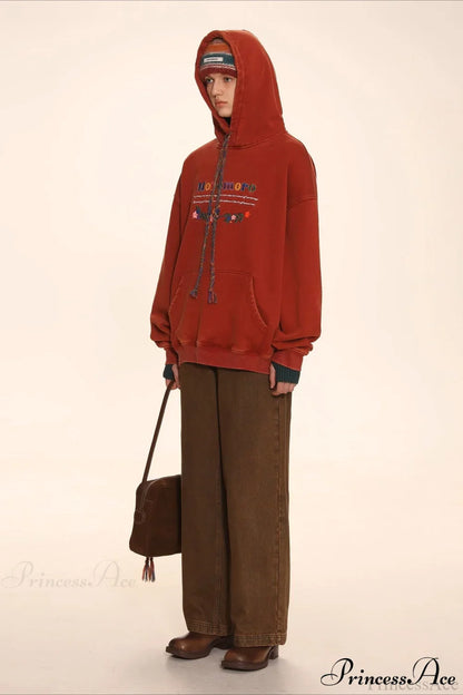 Letter Embroidery Relaxed Thickened  Hoodie