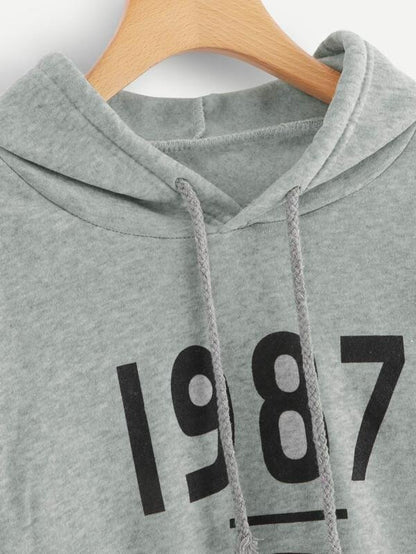 1987 Letter Graphic Drawstring Hoodie for Women