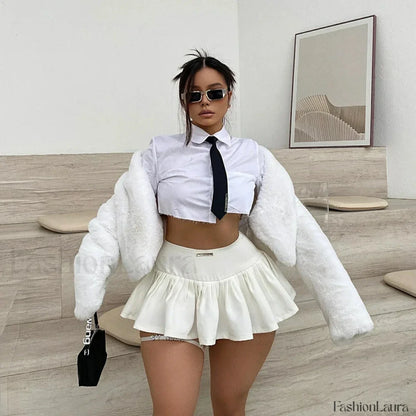 Letter Label Pleated Skirt