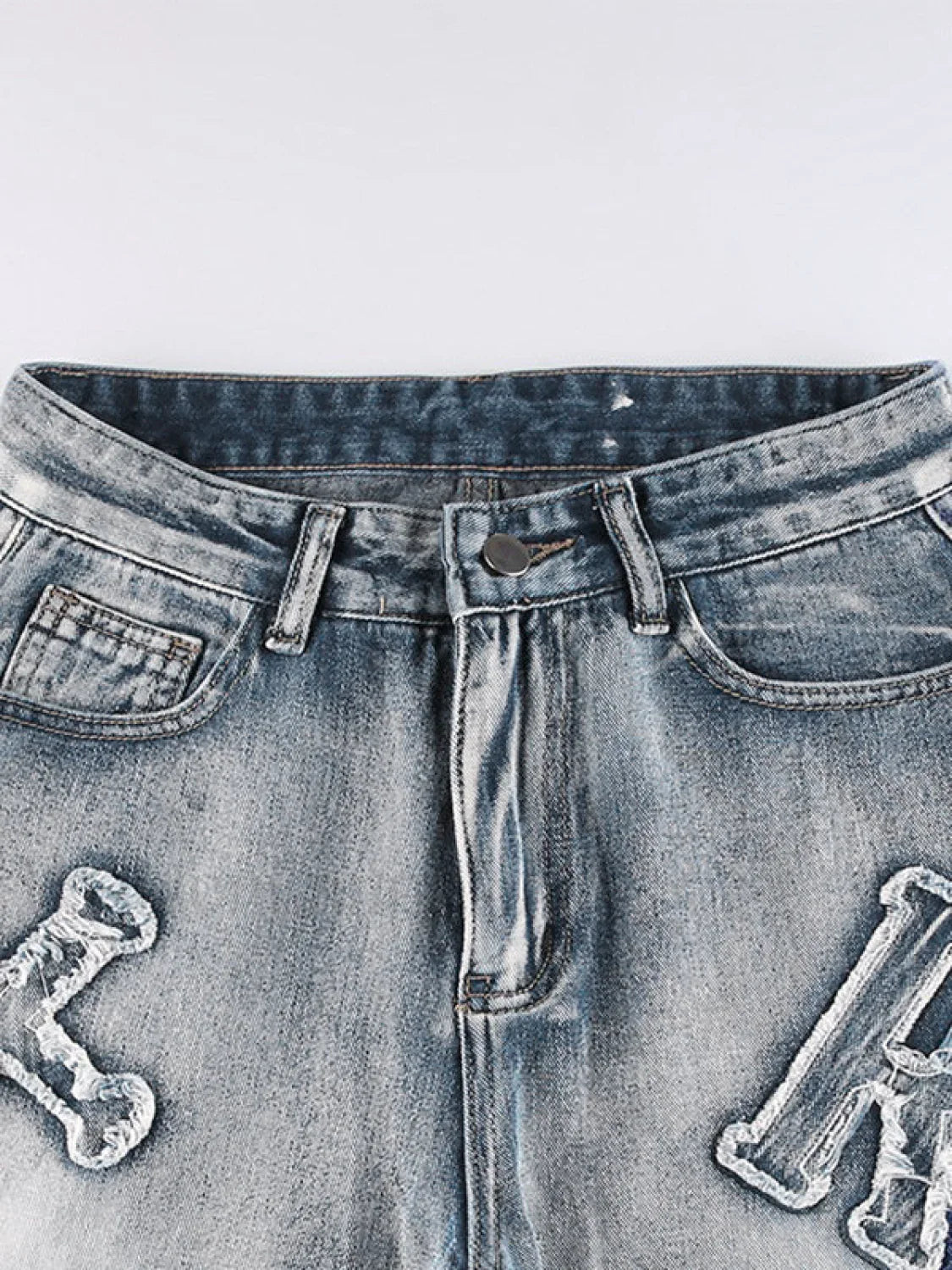 Letter Patch Faded Boyfriend Jeans