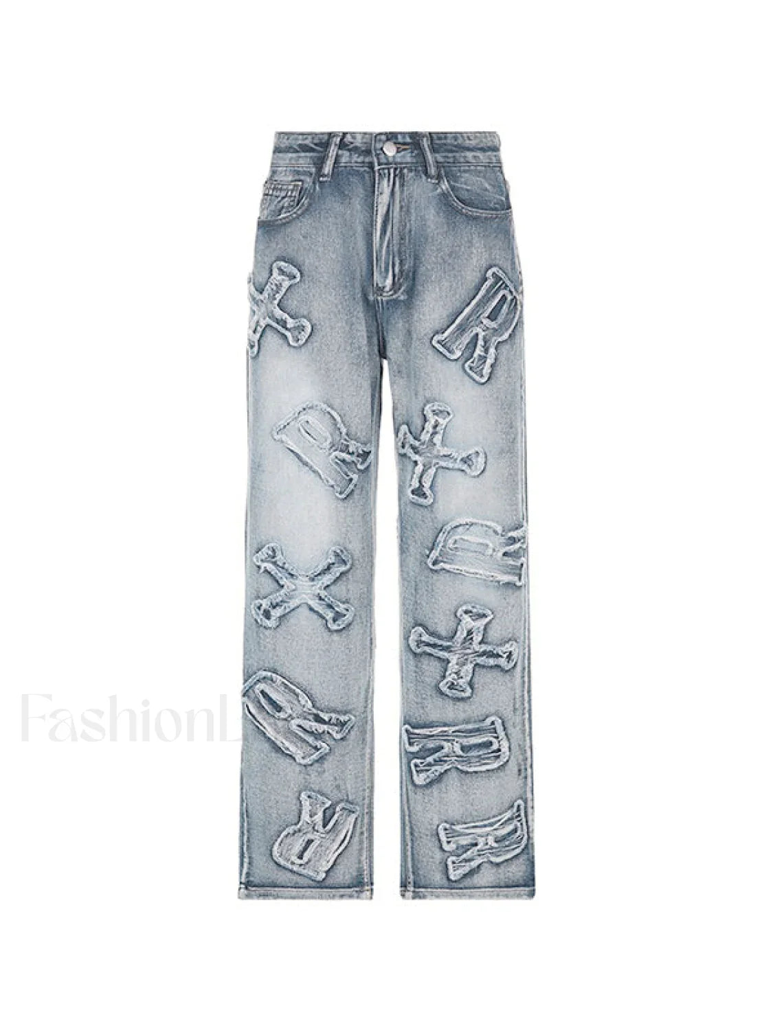 Letter Patch Faded Boyfriend Jeans