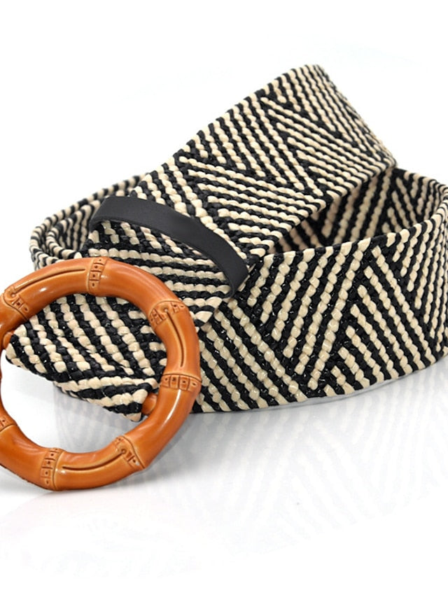 Belt Straw White Black Gray khaki Apricot Waist Belt Street Daily Date Stripe Pure Color / Spring / Summer / Khaki for Women