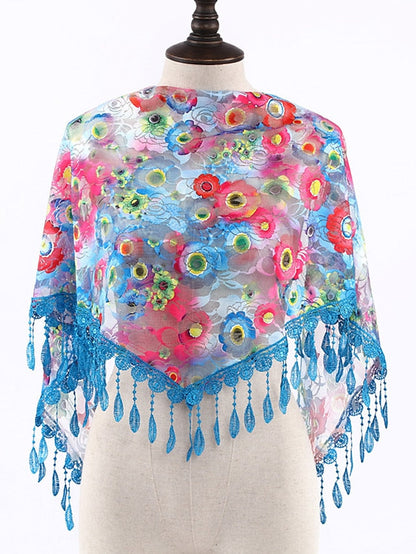 Bandana Hair Scarf Scarves Gift Daily Holiday Flowers Chiffon Casual Bohemia Sunscreen 1 PC for Women