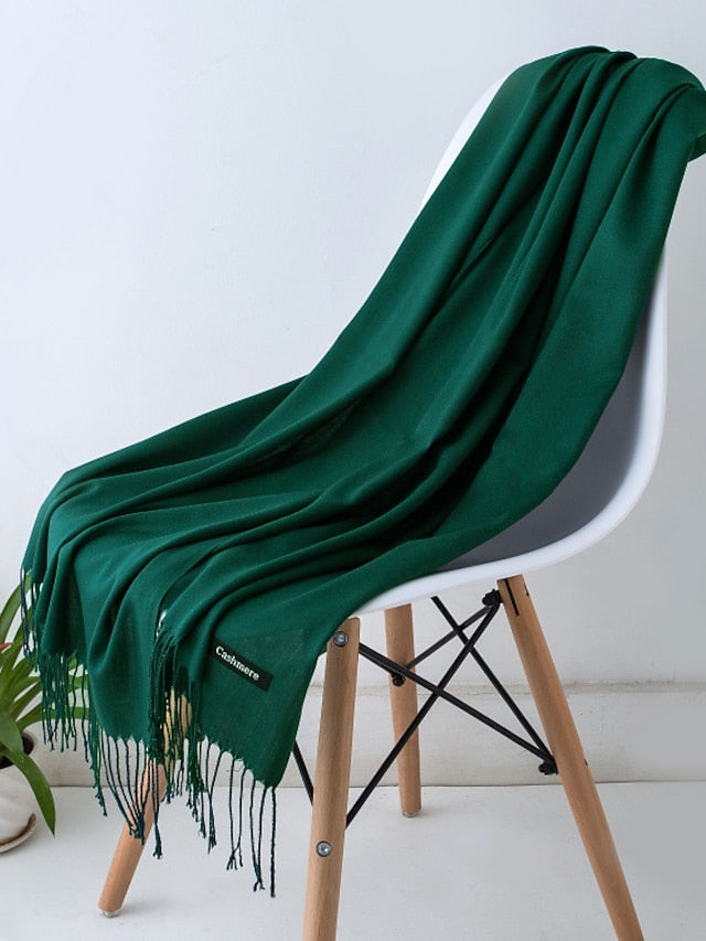 1pcs Solid Color Hijabs Imitation Cashmere Scarf Women All Season Long Shawls And Wraps Hijab Scarves Tassels Thin Headband for Women