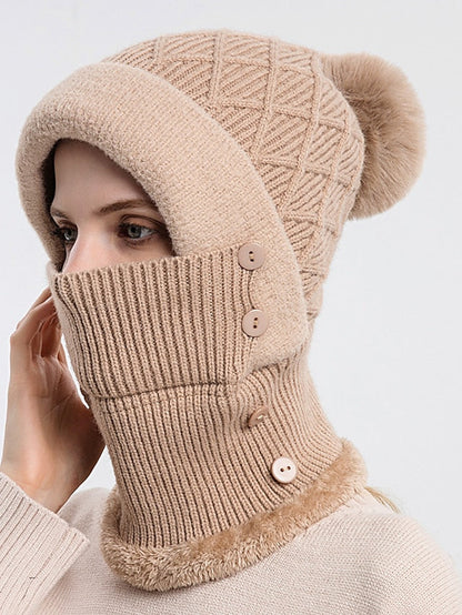 Winter Hats For Women Soft One-Piece Warm Mask Knitted Hat Thickened Lining Warm Beanies Female Cycling Cap for Women