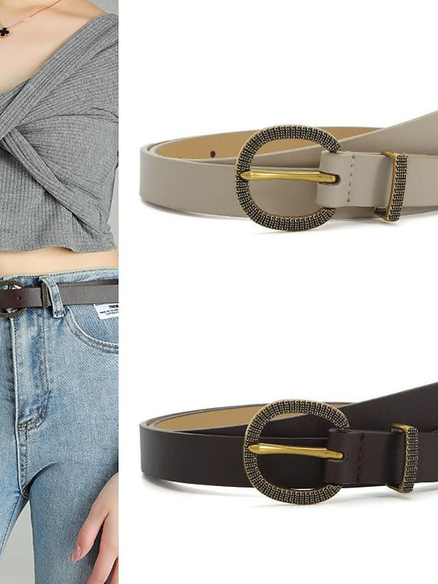 PU Buckle Belt PU Leather Metal Bucke D-ring Classic Party Work Black Camel Brown Beige for Women