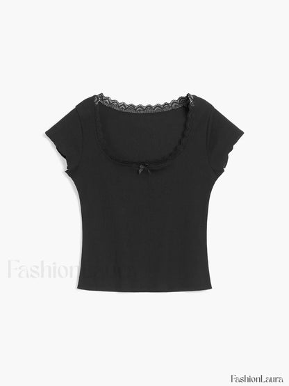 Like That Lace Trim Modern Cap Sleeve Crop Top