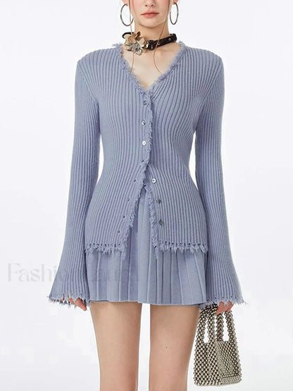 Lilac Raw Hem Trendy Long Sleeve Knit Top