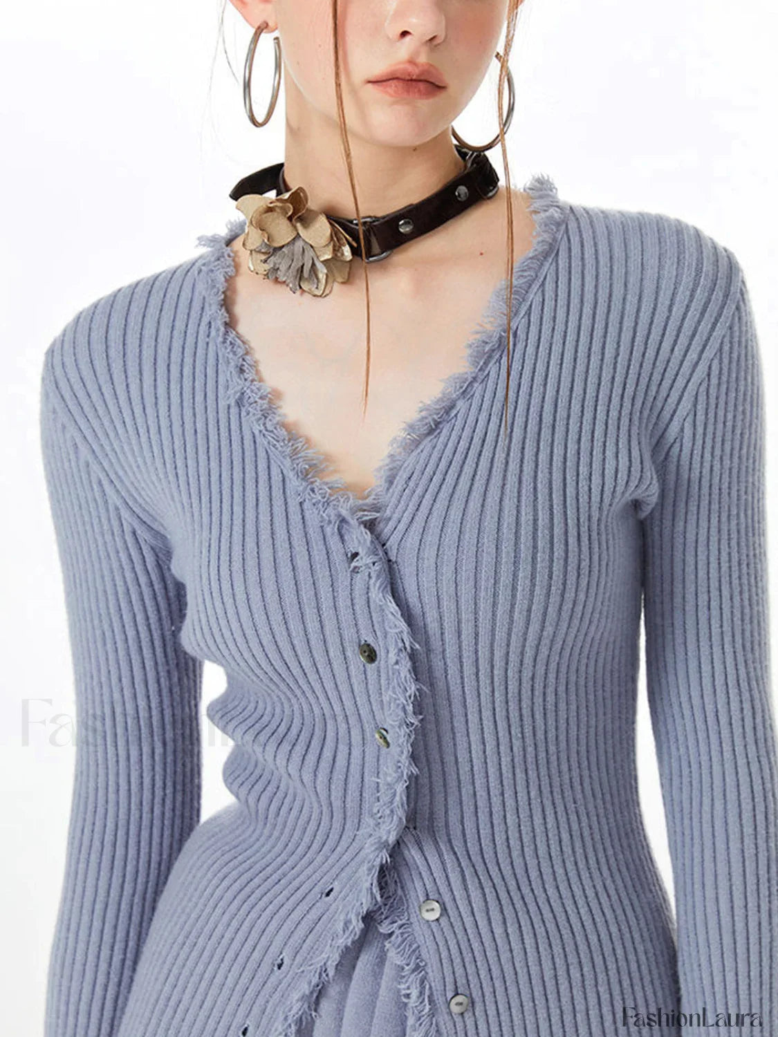 Lilac Raw Hem Trendy Long Sleeve Knit Top