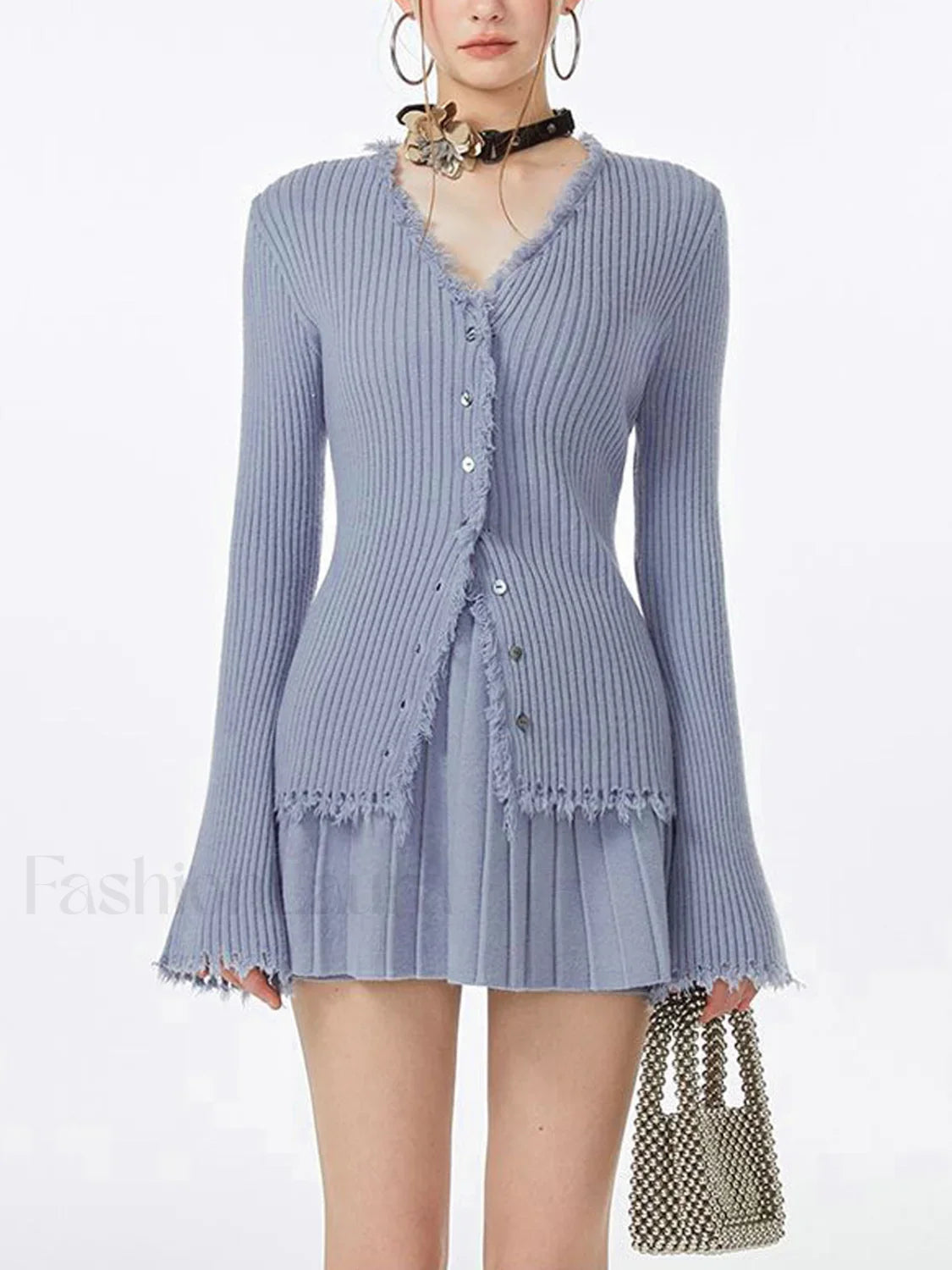 Lilac Raw Hem Trendy Long Sleeve Knit Top