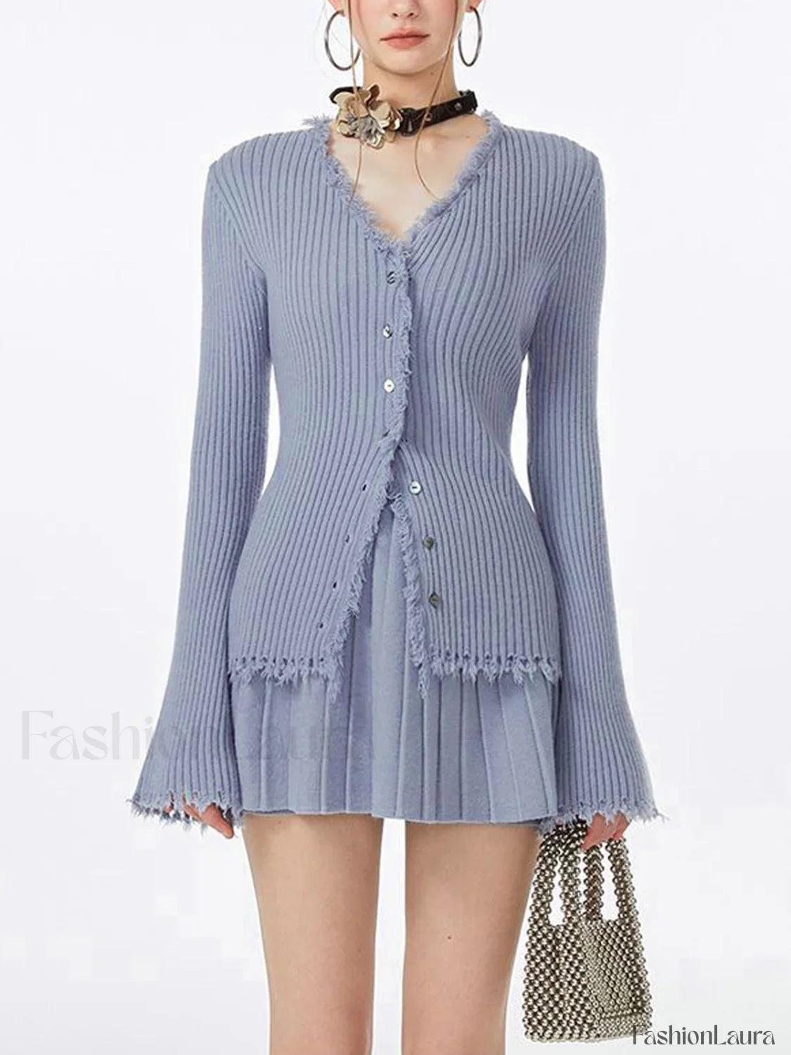 Lilac Raw Hem Trendy Long Sleeve Knit Top