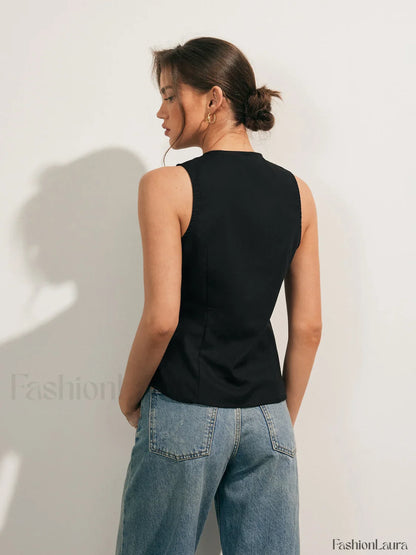 Linen Blends Button Up Tank Top