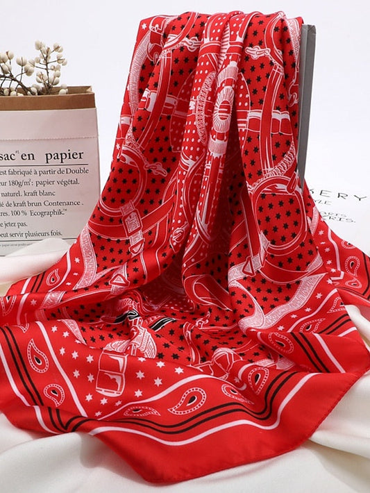 Square Silk Scarf Women Satin Print Hijab Scarves Muslim Bandana Female Shawl Wrap Headband Foulard 70*70cm for Women