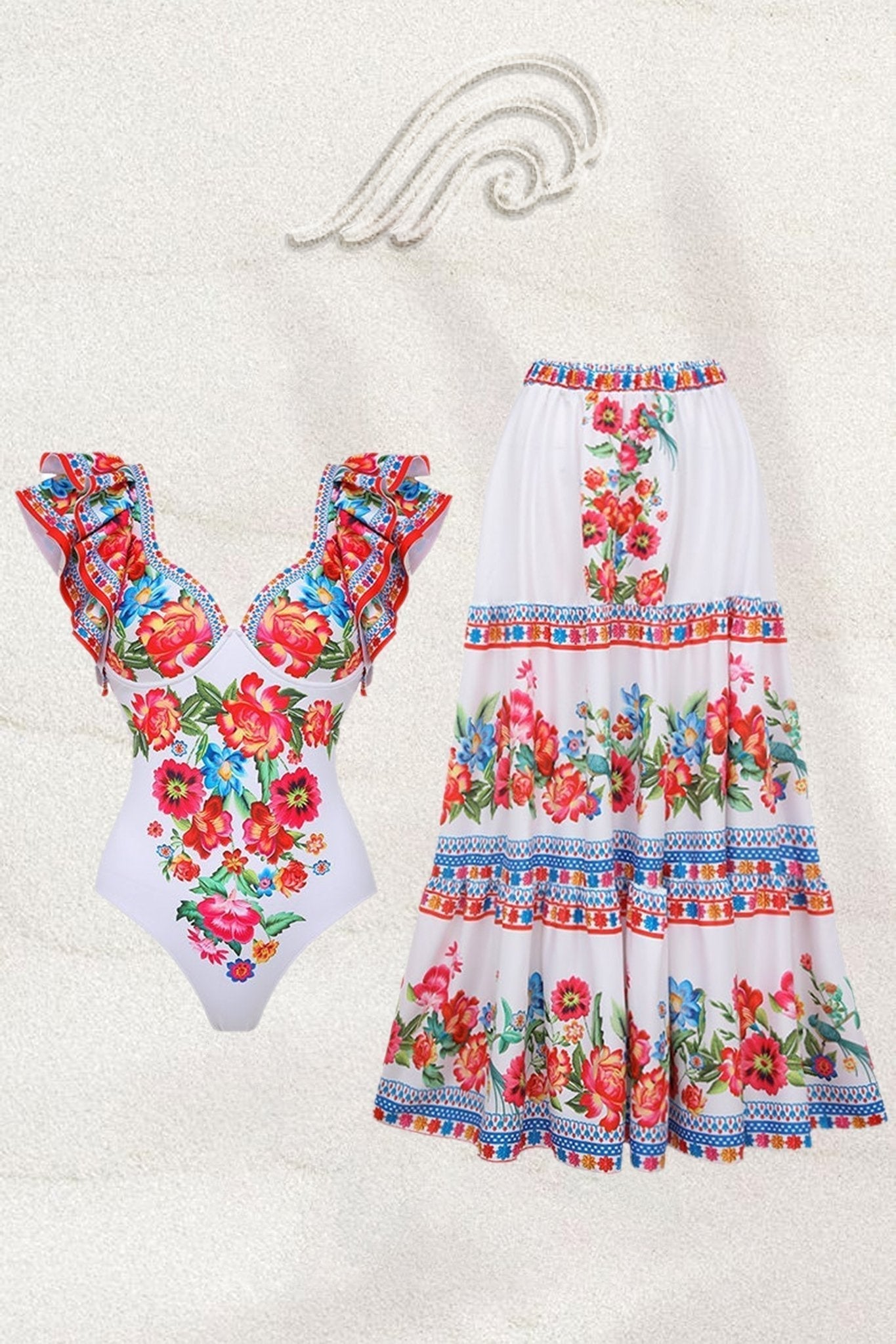 Conjunto de baño de dos piezas con estampado floral vintage de Livia