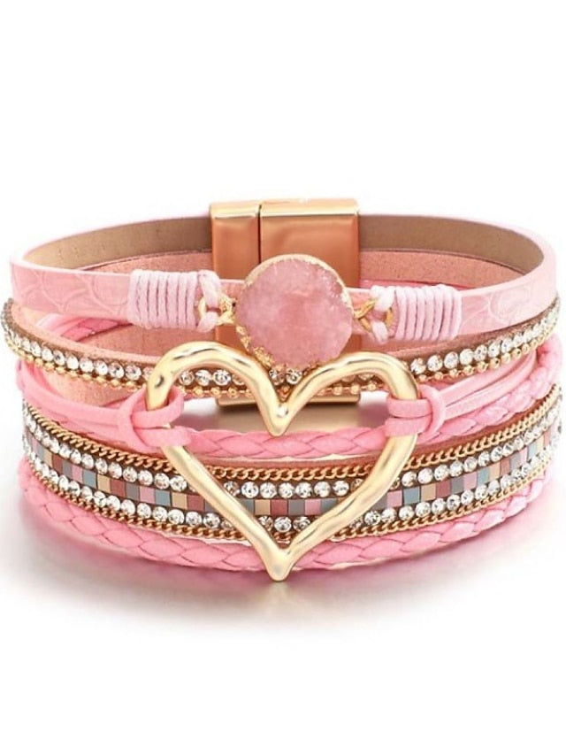 1pcs Plaited Wrap Heart Statement Personalized Leather Bracelet Jewelry For  Daily Holiday Beach for Women