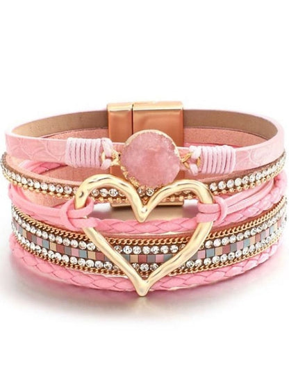 1pcs Plaited Wrap Heart Statement Personalized Leather Bracelet Jewelry For  Daily Holiday Beach for Women