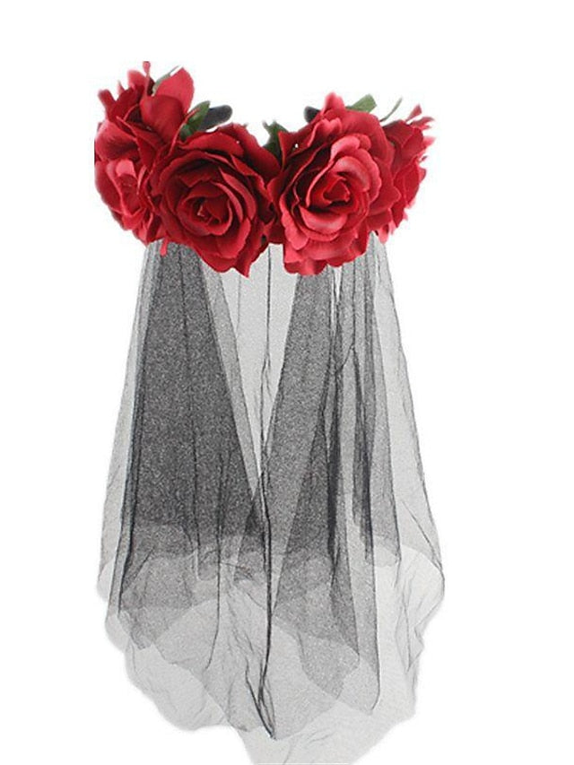 christmas party hair accessories headband simulation rose flower black mesh carnival headband for Women
