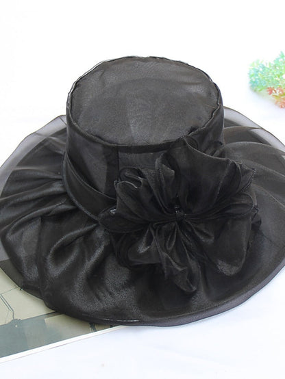 Hat Fedora Hat Black Blue Purple Wedding Party Outdoor Floral Tulle Flower Portable Comfort Breathable for Women