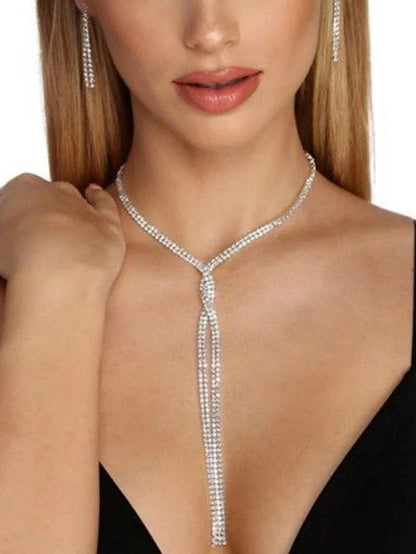 1PC Necklace Women Crystal Jewelry Set Rhinestone Layered Choker Necklaces Long Tassel Necklaces Crystal Bracelet Cuff Bangles Diamond Tassel Dangle Earrings for Women