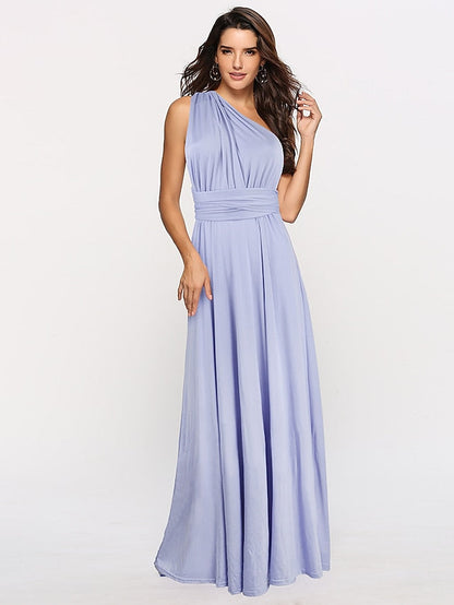 A-Line Bridesmaid Dress Halter / V Neck Sleeveless Convertible Floor Length Spandex with Sash / Ribbon / Pleats 2022