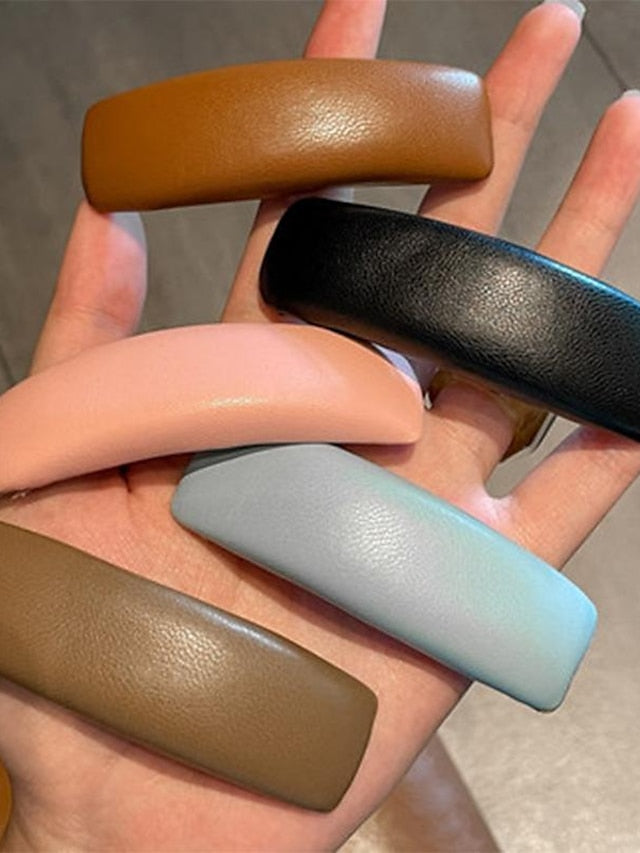 1PC Girls' Hair Clip For Classic PU Leather Pink Brown Grey for Women