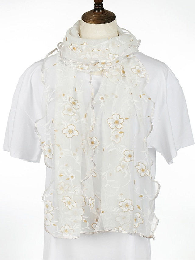 New Flower Embroidery Gauze Scarf Women Travel Holiday Sunscreen Beach Shawl Daily Streetwear Birthday Gift for Women