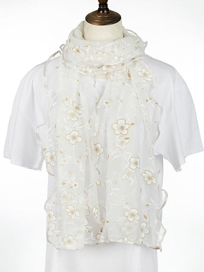 New Flower Embroidery Gauze Scarf Women Travel Holiday Sunscreen Beach Shawl Daily Streetwear Birthday Gift for Women