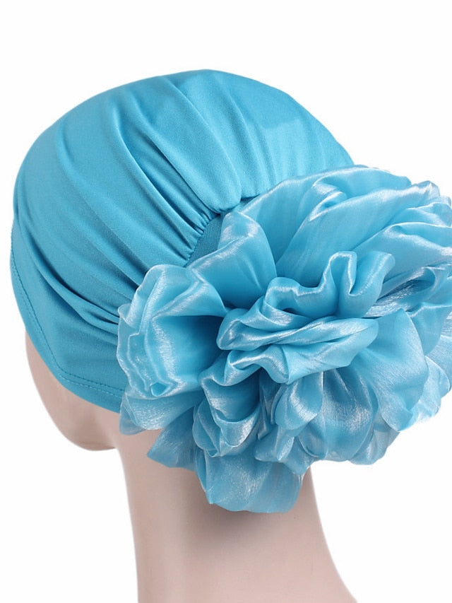 1pcs Women Floral Solid Hat Flower Stretchy Turban Bonnet Ladies Bandanas African Head Wrap for Women
