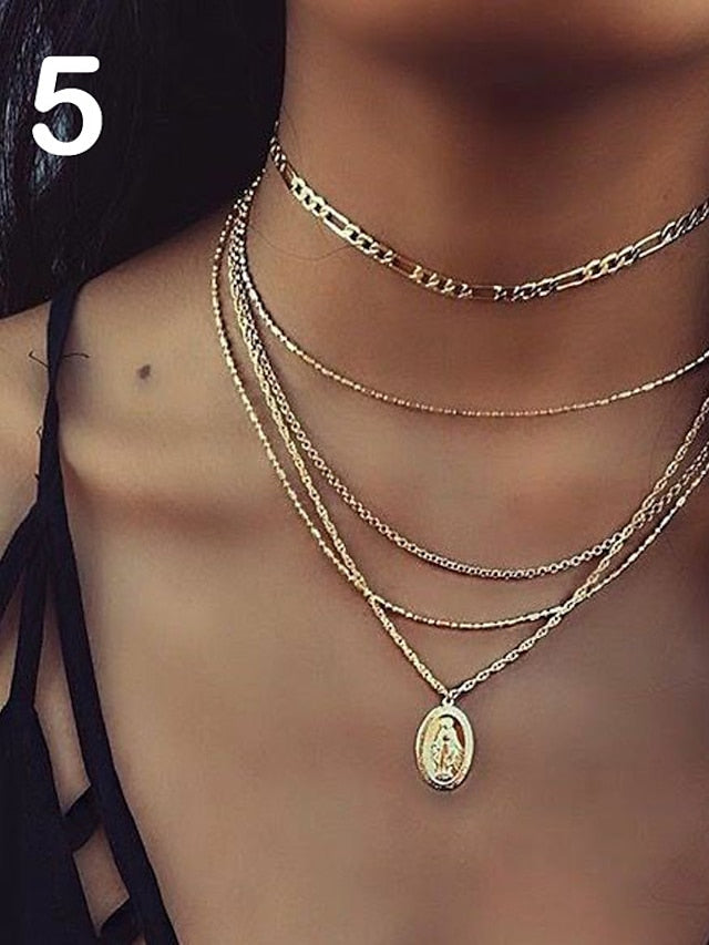 Choker Necklace Charm Necklace Layered Star Ladies Punk Lolita Bohemian Fashion Rhinestone Alloy Gold Layer Necklace 1 Layer Necklace 2 Layer Necklace 3 Layer Necklace 4 40 cm Necklace Jewelry for Women