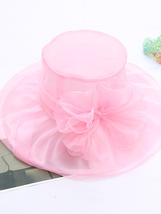 Hat Fedora Hat Black Blue Purple Wedding Party Outdoor Floral Tulle Flower Portable Comfort Breathable for Women