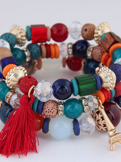 3pcs Bead Bracelet Bracelet Layered Fashion Tassel Bohemian Resin Bracelet Jewelry Black / White / Pink For Gift Daily Holiday Date for Women