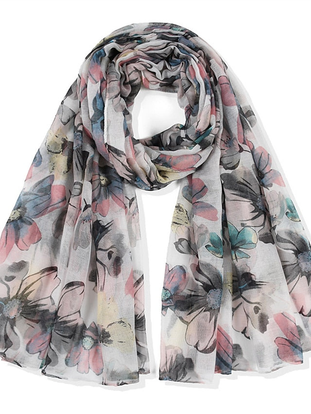 180*90cm Flower Voile Scarf Long Shawl Bandana Women Elegant Print Scarf Scarves Fashion Dress Up for Women
