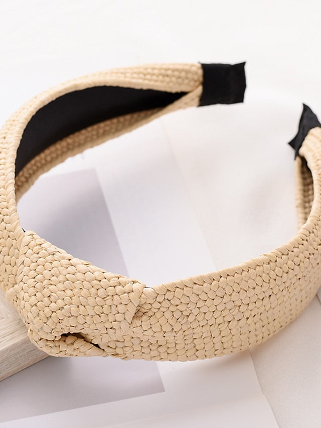 1 Pcs Headband Straw Knotted Headbands Women Hair Head Bands Turban Cute Headbands Straw Twist Hair bands for hair Wide Thick Top Knot Hairbands For Girls for Women