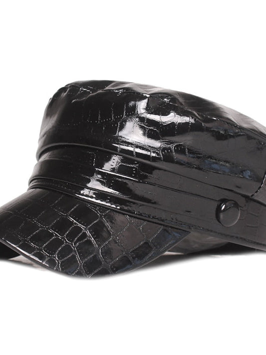 New Black Brown Colors Pu Leather Cap Fashion Caps Beret Ladies Retro Newsboy Hat Outdoor Sun Hats for Women
