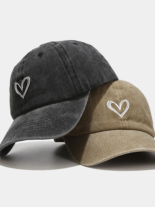 Fashion Outdoor Sport Solid Baseball Caps For Men Women Couple Love Heart Embroidery Snapback Cap Washed Cotton Dad Hat for Women